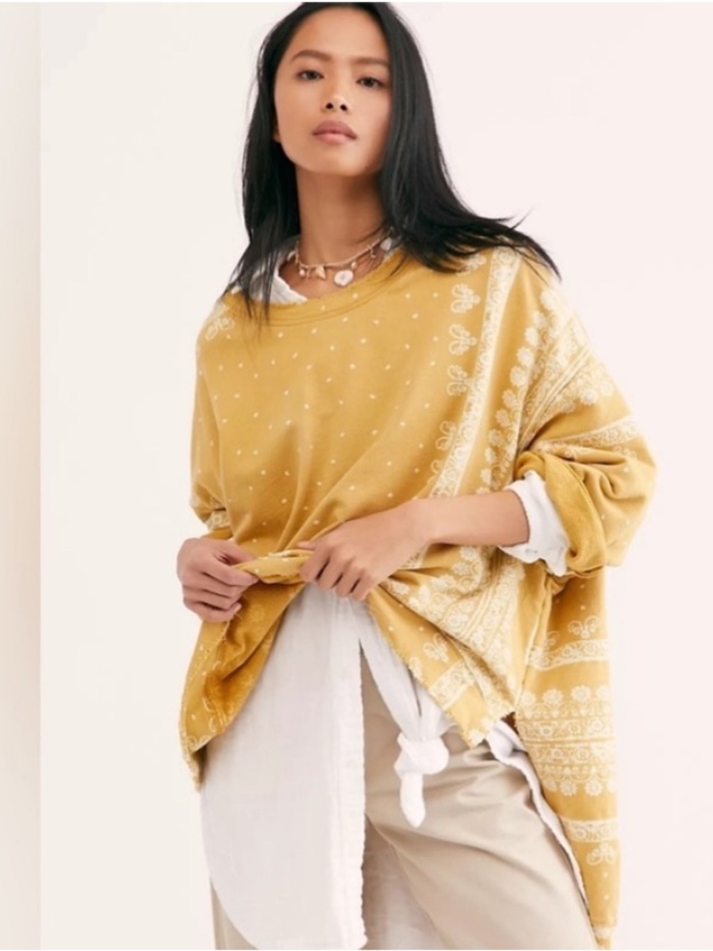 Magnolia Pearl ⭐️ Francis Hi Lo Blockprint Sweatshirt Top 100% Cotton OSFM - Picture 1 of 7